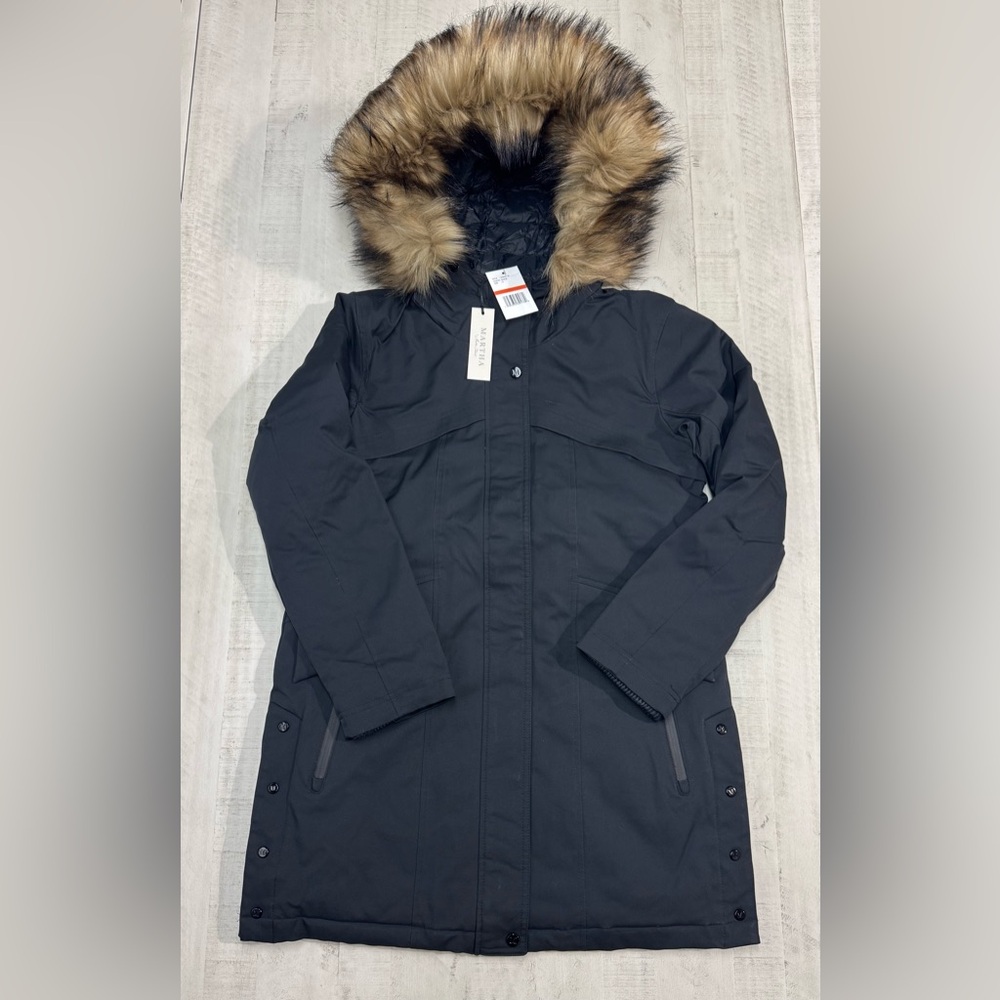 Martha Stewart Puffer Coat - Long Puffer w/Removable Hood fur & Knit Storm Cuff